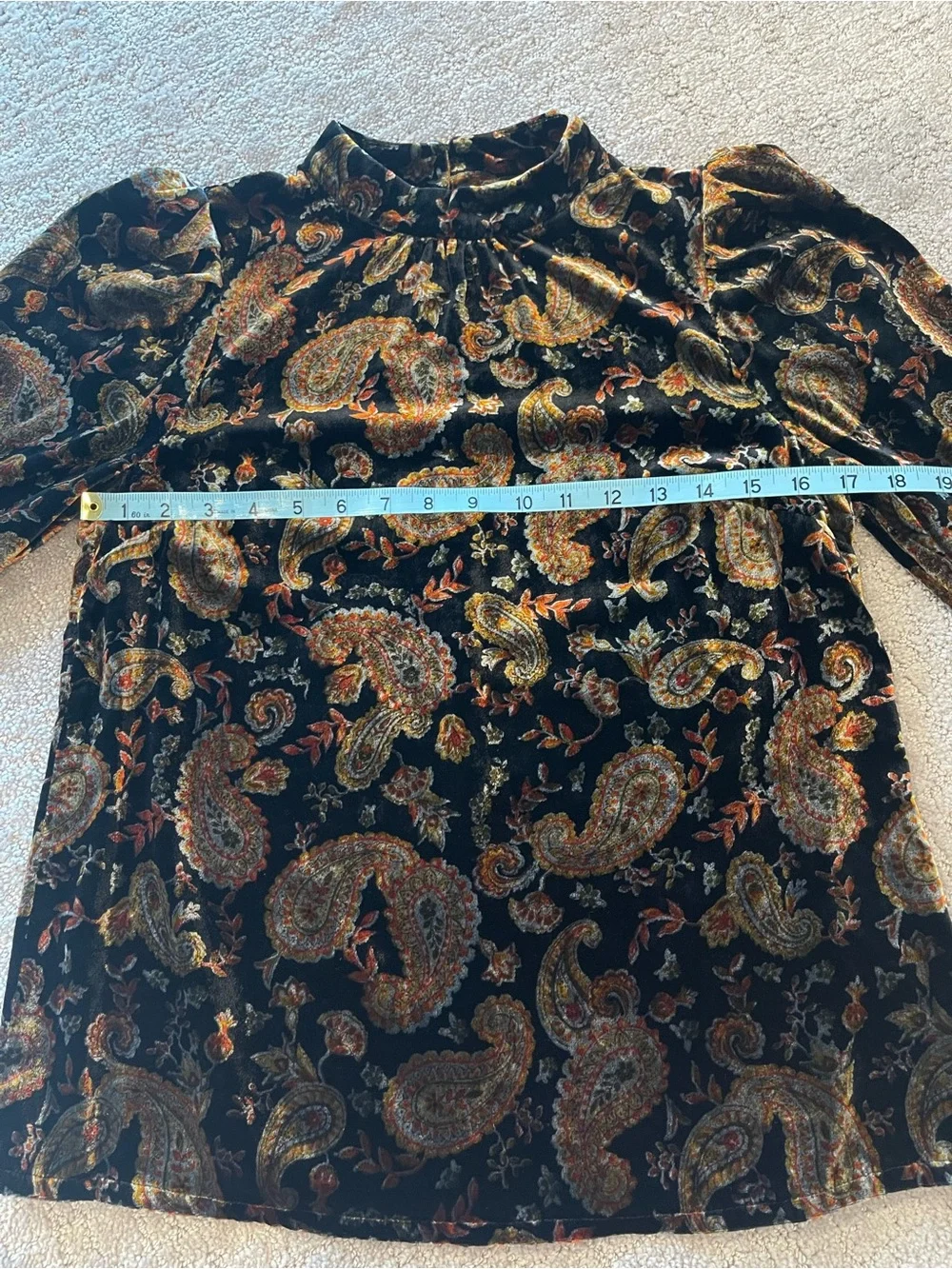 Boden Brown & Black Velvet Paisley Puff, Long Sleeve Top, Mock Neck, US Size 4